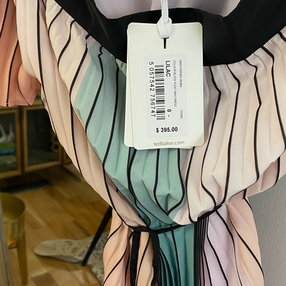 NEW TED BAKER Colourblock Pleated Midi Dress - Picture 3 of 6